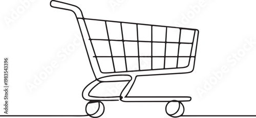 Shopping cart line art online shop trade market buy now concept ecommerce minimal outline business vector illustration
