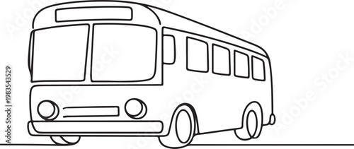 City buses line drawing public transport commuting employees students daily travel urban mobility minimal outline design