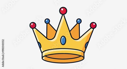 Golden crown with red and blue jeweled tips on a white background