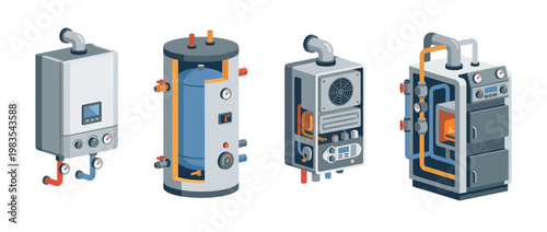 boiler flat color isometric vector