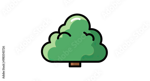 Stylized green deciduous tree with a brown trunk and black outline