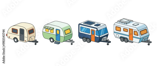 caravan flat color isometric vector
