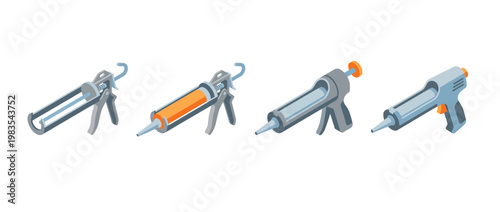 caulking gun flat color isometric vector
