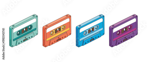 cassette tape flat color isometric vector