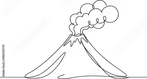 Volcano line drawing natural eruption mountain landscape concept minimal outline dramatic nature vector illustration