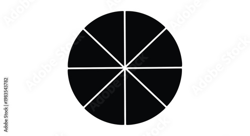 A black circle divided into eight equal wedge shaped sections