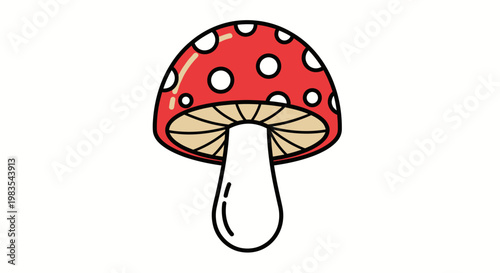 A simple red and white mushroom illustration with black outlines