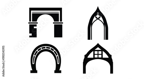 Four distinct gothic arches displayed in a striking black silhouette