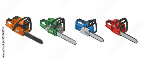 chainsaw flat color isometric vector