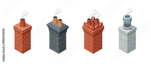 chimney flat color isometric vector