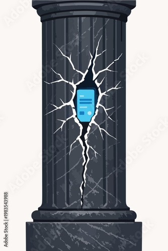 Fintech Disruption Concept with Digital Innovation Breaking Traditional Banking Infrastructure Systems Illustration