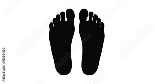 Black silhouette of two human feet top down view against a white background
