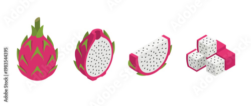 dragon fruit flat color isometric vector