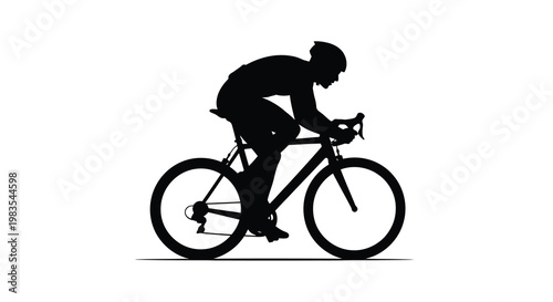 Silhouette of a cyclist riding a road bike against a white background