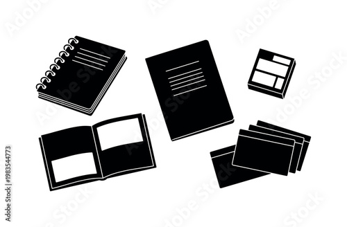 notebook spiral bound, exercise book lined pages, sketchbook blank pages, sticky notes pad, index cards rectangular set bold black