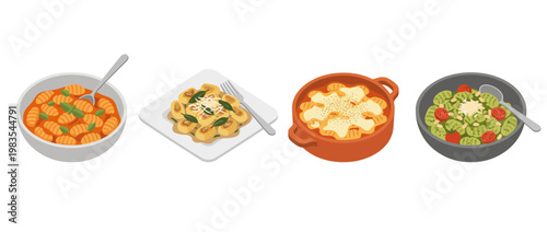 gnocchi flat color isometric vector