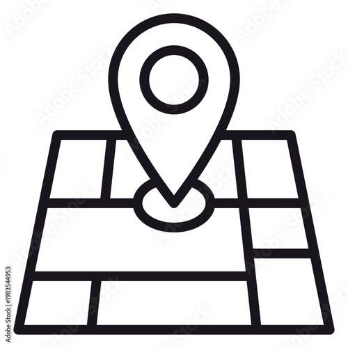 Slika na platnu Minimalist black line art vector icon of a map with a location pin marker, representing GPS navigation, travel destination, and geography, scalable illustration for web design and mobile apps