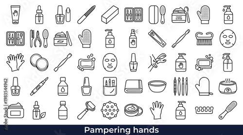 Collection of hand care and manicure icons for beauty and spa treatments