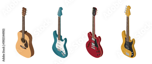 guitar flat color isometric vector