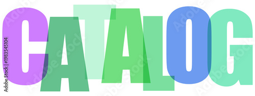 Catalog word with colorful overlapping letters illustration on a transparent background.