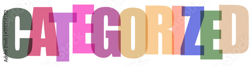 Categorized word with colorful overlapping letters illustration on a transparent background.