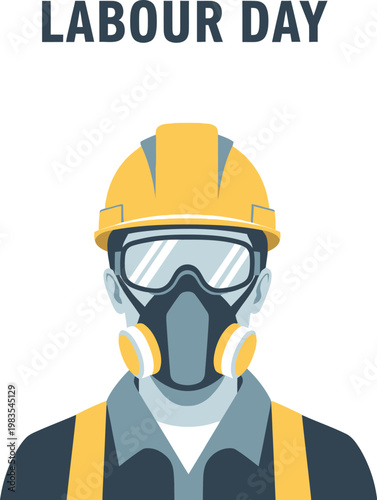 Labour day illustration construction worker with safety gear