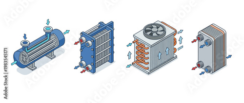 heat exchanger flat color isometric vector