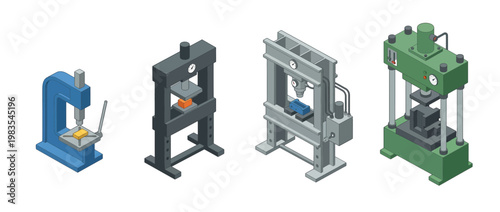 hydraulic press flat color isometric vector