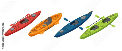 kayak flat color isometric vector