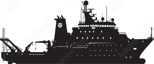 Black silhouette ship, cargo vessel, industrial boat, nautical icon