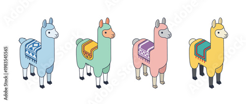 llama flat color isometric vector