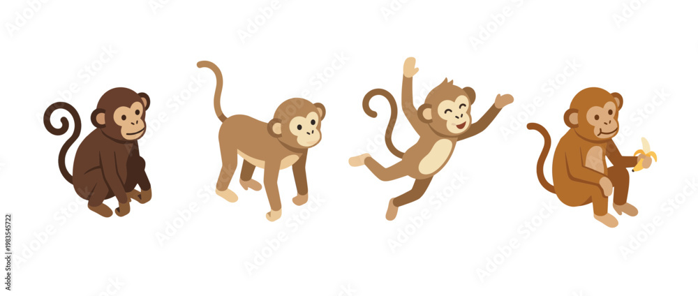 Fototapeta premium monkey flat color isometric vector