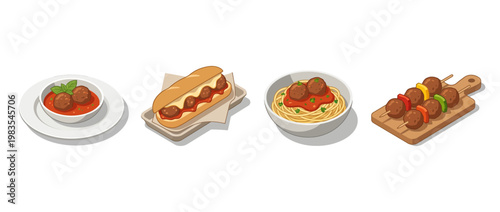 meatball flat color isometric vector
