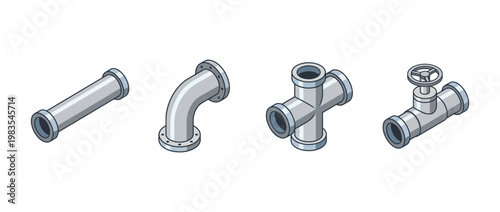 metal pipe flat color isometric vector