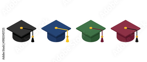 mortar board flat color isometric vector