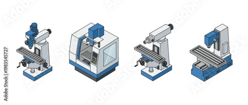 milling machine flat color isometric vector