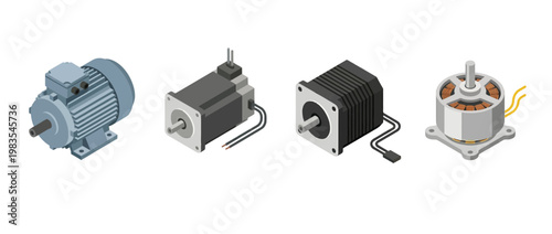 motor flat color isometric vector