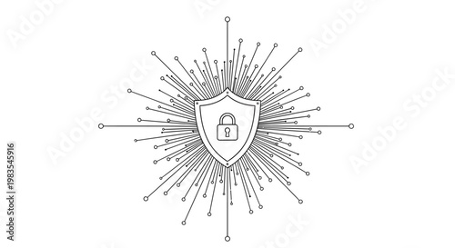 Shield with padlock and abstract lines.
