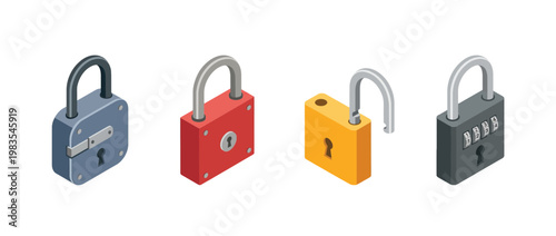 padlock flat color isometric vector
