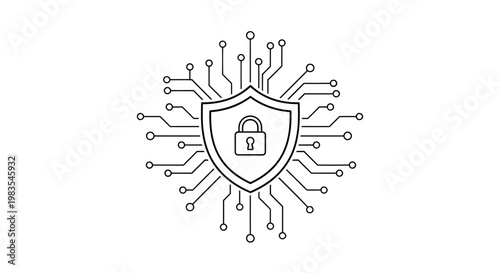 Cybersecurity shield with circuit board lines.