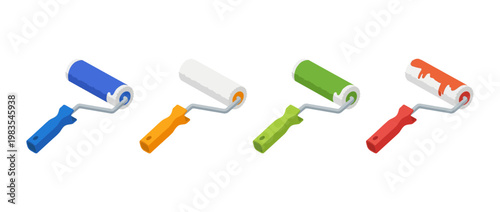 paint roller flat color isometric vector