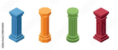 pillar flat color isometric vector