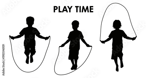 Children silhouetted skipping rope during playful outdoor recreation