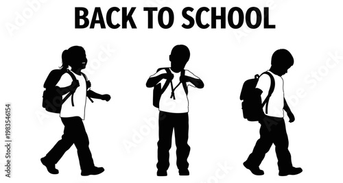 Children with backpacks walking during back to school season silhouette