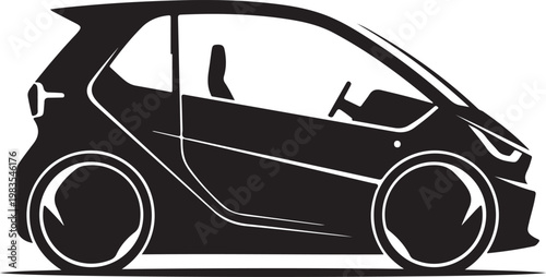 Black car, smart car, city car, vehicle silhouette, side view