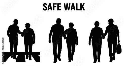 Elderly couple walking safely with assistance during a peaceful stroll