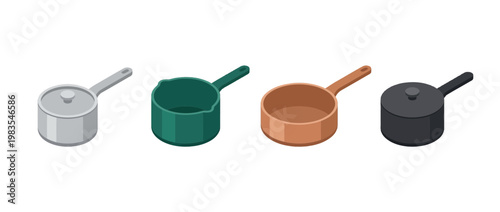 saucepan flat color isometric vector