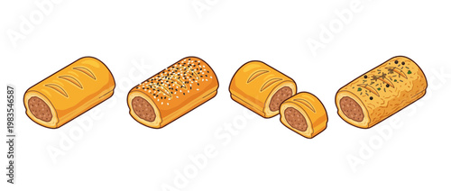 sausage roll flat color isometric vector