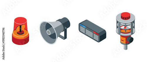 siren flat color isometric vector