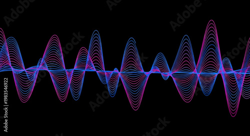 Vibrant waveform pattern with blue and pink hues.